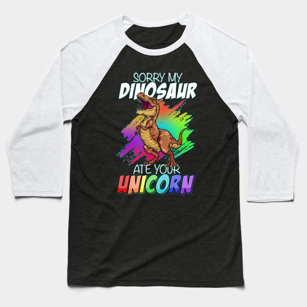 Funny T-Rex Unicorn Dinosaur Unicorn Baseball T-Shirt by GigibeanCreations